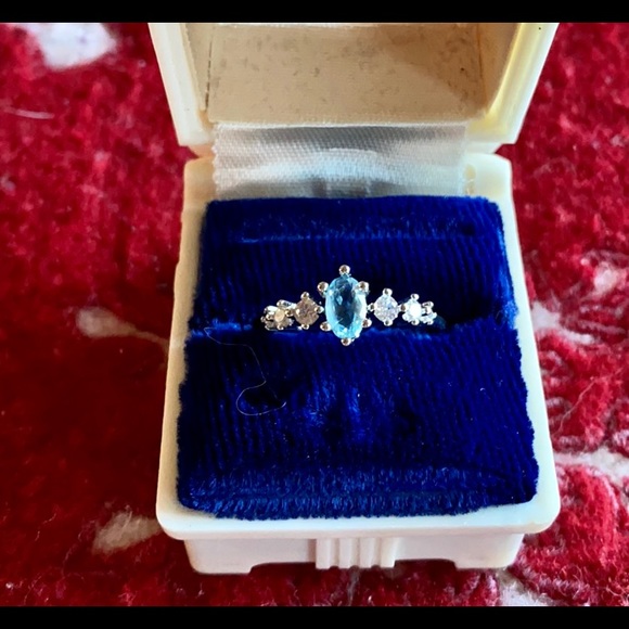 Marquis Cut Ring, Simulated Blue and White Quartz Silver Plated, Size 7 - Picture 2 of 7